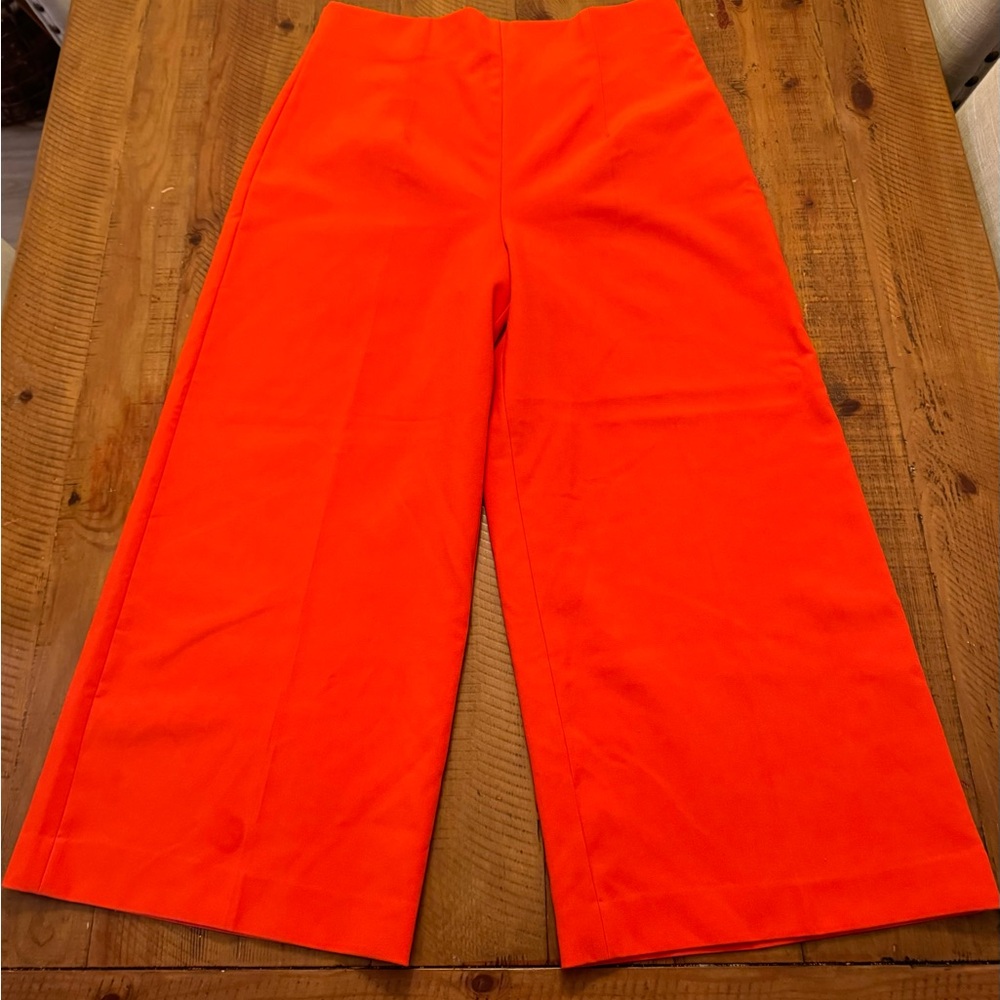 Zara Bright Orange Cropped Wide-Leg Pants